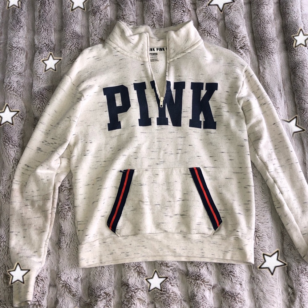 VS PINK White Heathered Quarter Zip
